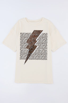 Lightning Leopard Print Crewneck T Shirt