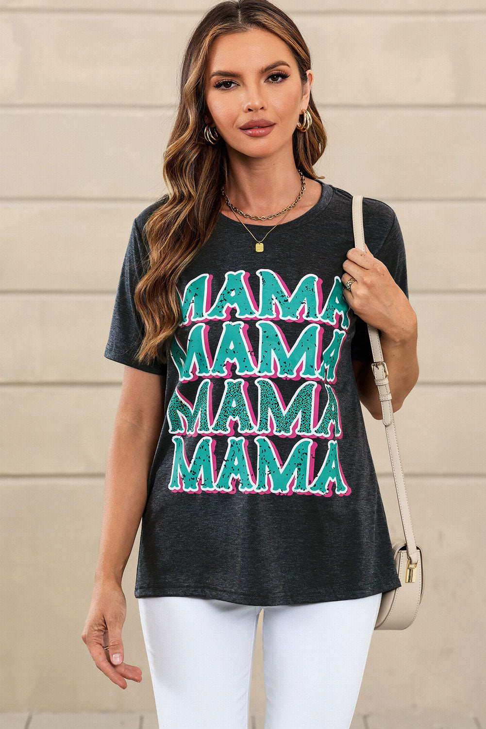 Leopard MAMA Letter Print T Shirt