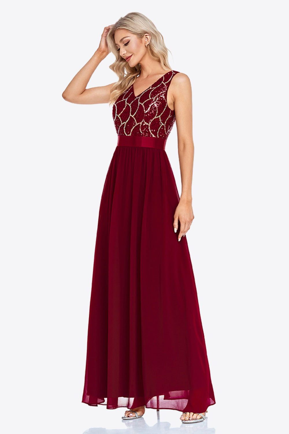 Sequin V-Neck Sleeveless Formal Dress