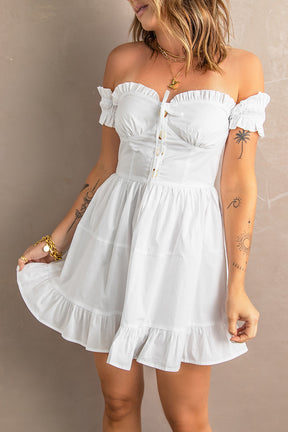 Ruffled Off-Shoulder Corset Dress