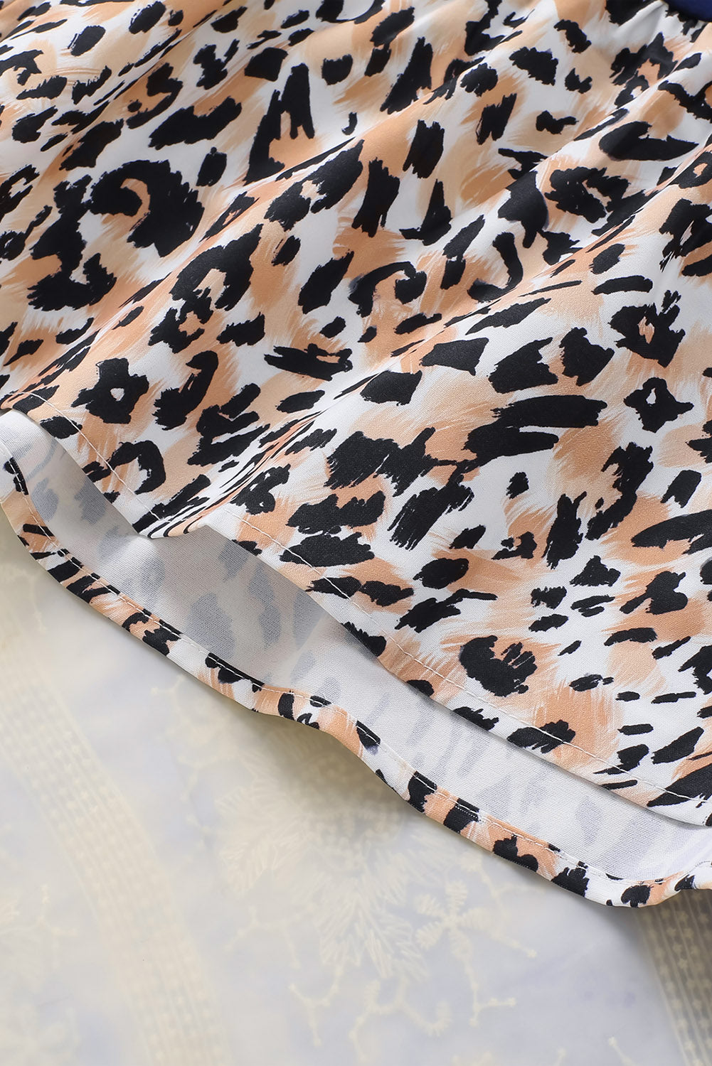 Leopard Color Block Flounce Sleeve Dress