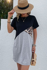 Color Block Leopard Tee Dress